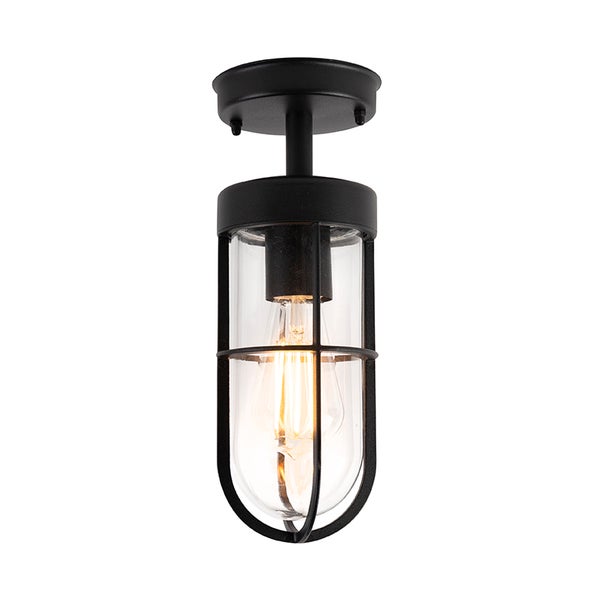 Country Exterior Deckenleuchte schwarz mit Glas IP44 - Elza