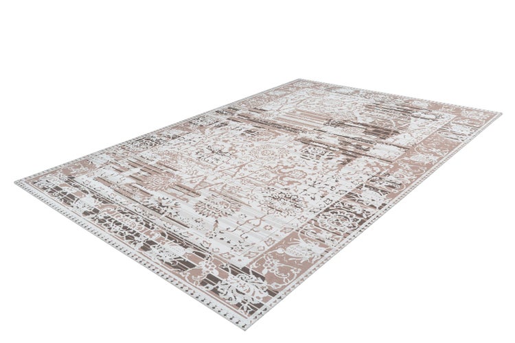 Rechteckiger Teppich mit orientalischem Blumenmuster im Vintage-Stil, beige und braun, Kurzflor.