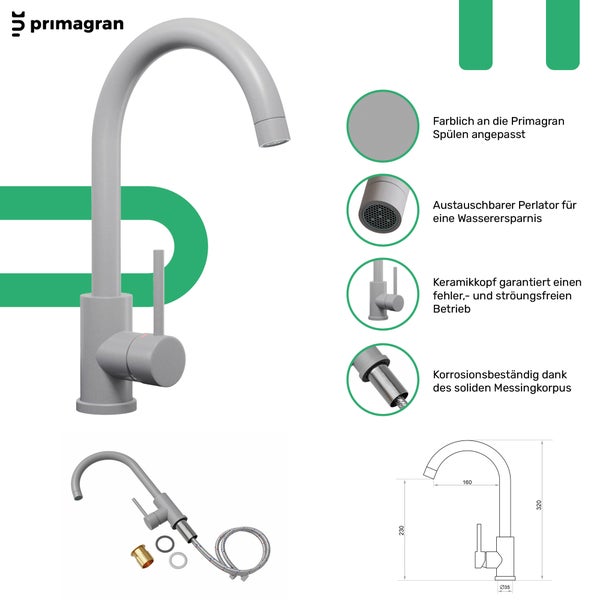 Primagran Küchenarmatur mit Brauseschlauch und auswechselbarem Perlator