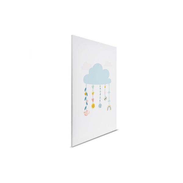 Leinwandbild mit Wolke, Vogel, Blume, Herz, Schmetterling, Stern und Regenbogen für Kinderzimmer