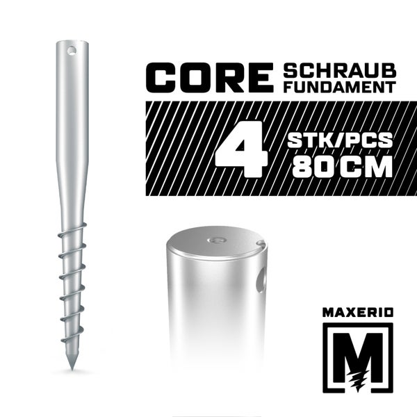 MAXERIO® 80 cm 4er Set Core Schraubfundament Bodenhülse Erdanker Einschraubbodenhülse Erdschraube Einschraubhülse Erdschraubenfundament Bodenanker Schraubanker Fundament für Gartenhaus Terrasse Sauna Gewächshaus