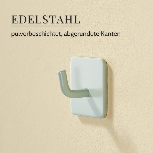 Wandhaken aus pulverbeschichtetem Edelstahl mit abgerundeten Kanten zur Wandmontage.