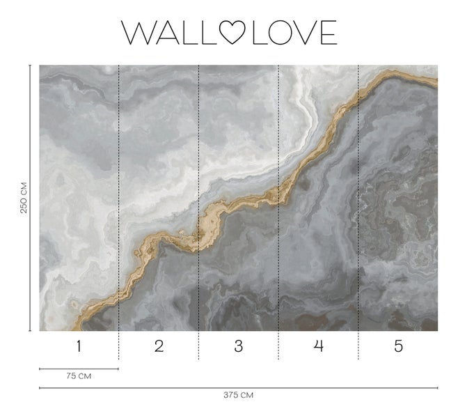 Wall Love Fototapete mit Marmoroptik und Größenangaben