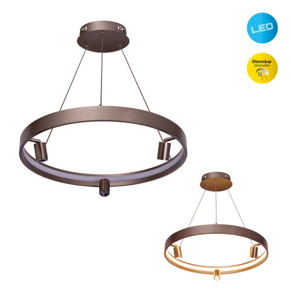 LED Pendelleuchte TRISTAN, moderne Pendellampe aus Metall und Kunststoff in Stahl-blank, die LEDs sind  fest verbaut. Mit ca. 58 cm  Ødie ideale Beleuchtung für Wohnzimmer, Esszimmer oder Küche.