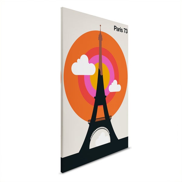 Leinwandbild mit stilisierter Darstellung des Eiffelturms und dem Schriftzug Paris 73