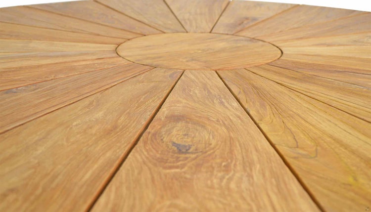 Gartentisch Teakholz Edelstahl rund 130 cm modern premium für Garten Terrasse