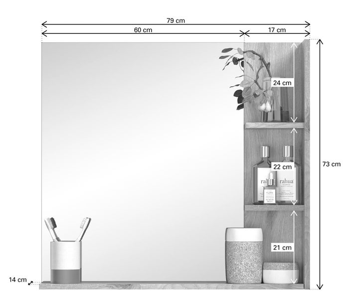 Mason Bad Spiegel 80cm 3 Ablagen Eiche dekor. 79 X 14 X 73 cm