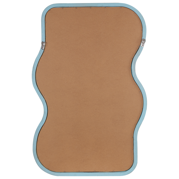 Rückseite eines Spiegels mit blauem Rahmen