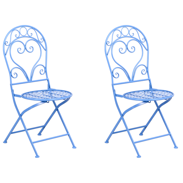 Zwei blaue Klappstühle aus Metall