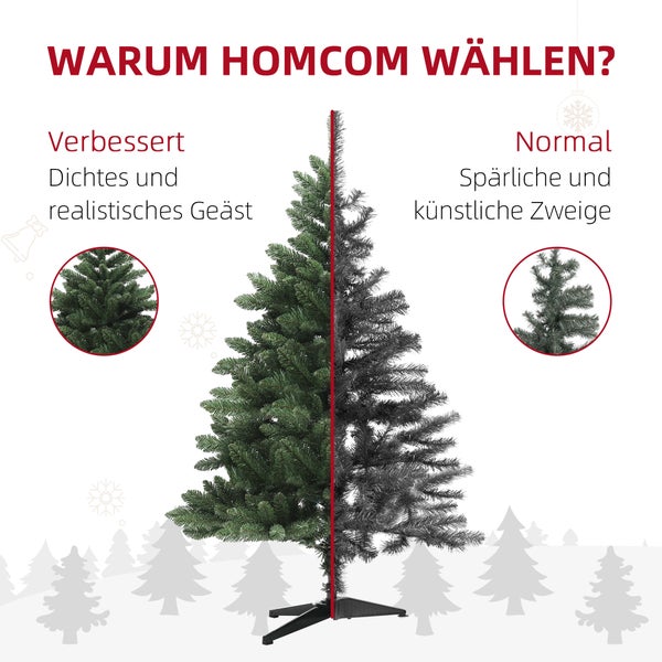 HOMCOM Künstlicher Weihnachtsbaum, 150 cm Christbaum mit 565 Spitzen, faltbar Stahlfuß, flammhemmend, für Weihnachten Deko, Indoor, Grün