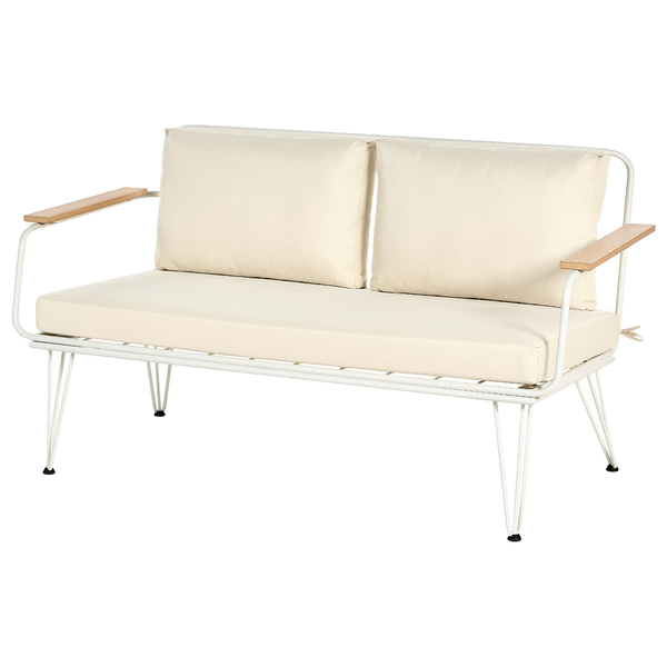 Gartensofa mit Metallgestell und Armlehnen aus Holz inklusive Sitz- und Rückenpolster