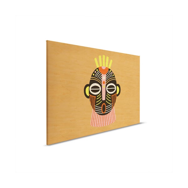 Dekoratives Holzbild mit einem stilisierten afrikanischen Maskenmotiv für die Wandgestaltung