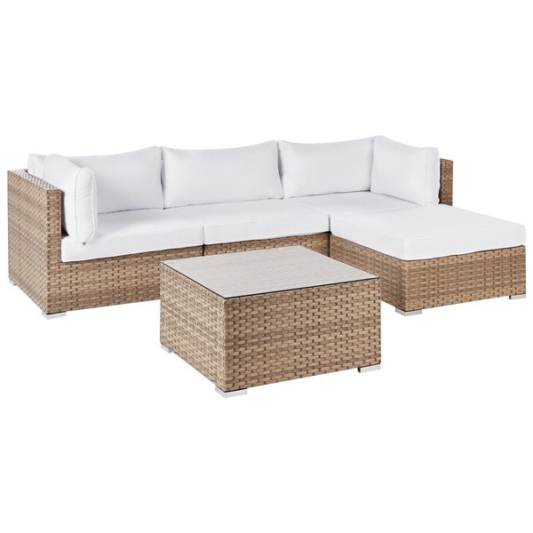 Garten Ecksofa mit Tisch 4-Sitzer SANO linksseitig modular Polyrattan Naturfarben