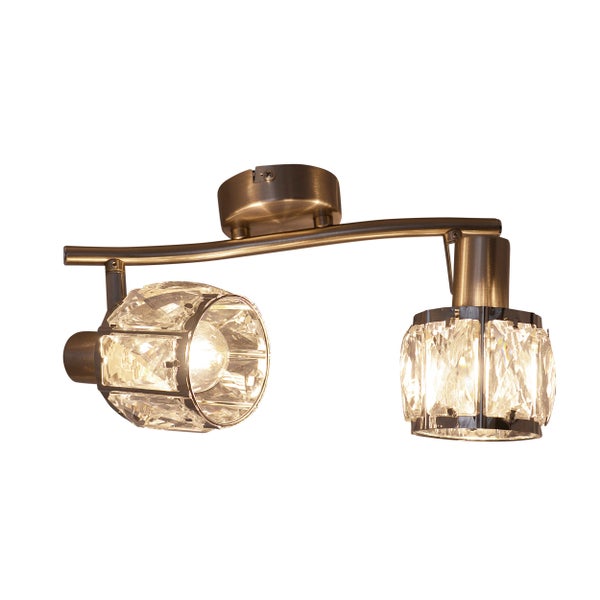 Deckenleuchte mit zwei Strahlern und Kristallelementen