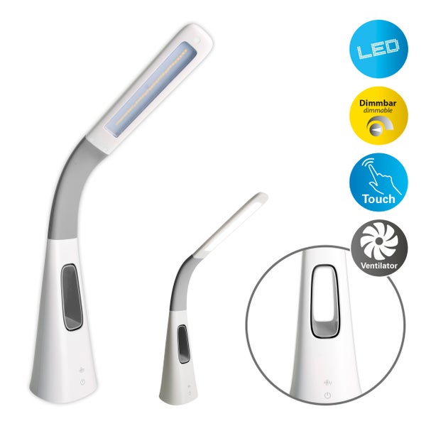 LED-Tischleuchte VENTU mit Ventilator, mit Touch, dimmbar, aus weißem Kunststoff, fest verbaute LEDs, 40 cm hoch
