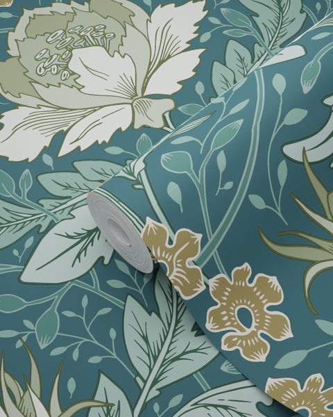 ESTAhome Tapete Blumenmuster im Jugendstil Seegrün - 50 x 900 cm - 131082