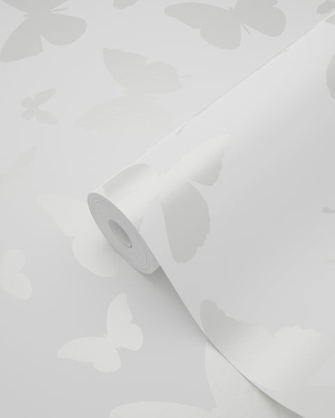 Origin Wallcoverings Tapete Schmetterlinge Weiß und Silber - 53 cm x 10.05 m - 347690