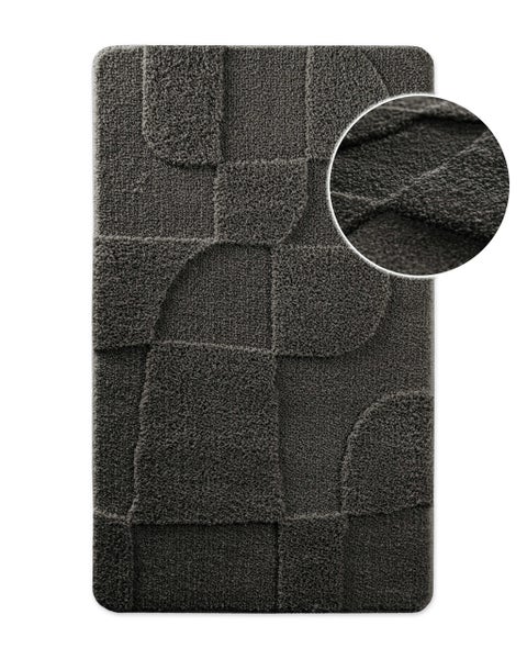 Rechteckige Badematte mit geometrischem 3D-Reliefmuster, anthrazit, weicher Flor.