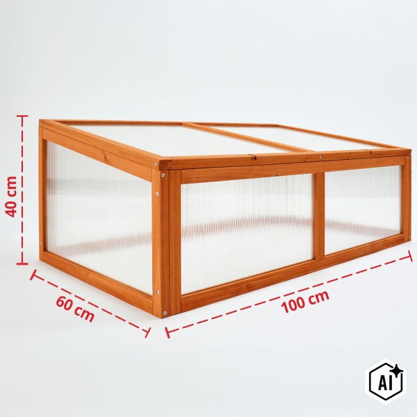 Frühbeet mit Holzrahmen und Kunststoffplatten, 100 mal 60 mal 40 Zentimeter