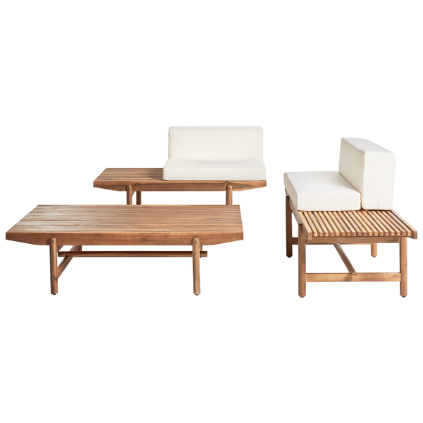 Lounge Set mit Tisch 2-Sitzer GIAVENO Akazienholz Cremeweiß