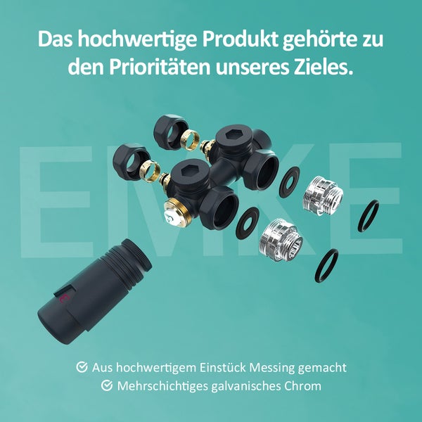 EMKE Multiblock Heizkörperthermostat-Set für Heizkörper, 2 STÜCK SET, Anschlussarmatur und Ventil mit Thermostat,Anthrazit
