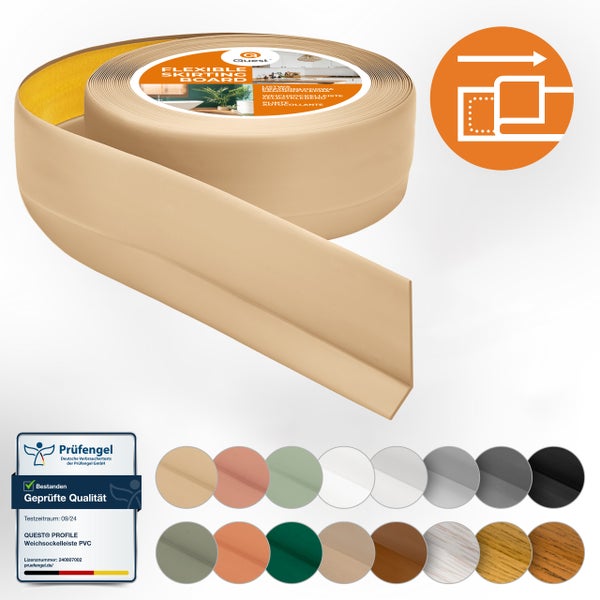 Quest Weichsockelleiste Selbstklebend 50 x 20 mm, PVC Sockelleiste, Flexibel, Sandfarbe, 5 Meter