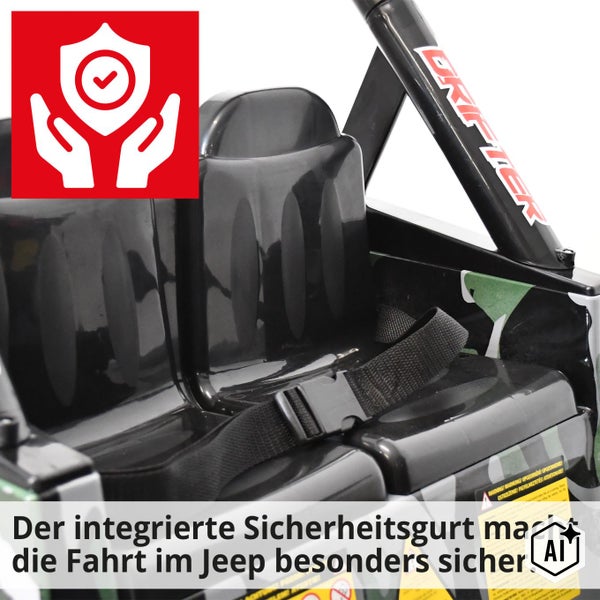 Hecht Kinder Elektroauto Geländewagen mit funktionsfähigen Frontscheinwerfern und Überrollbügel