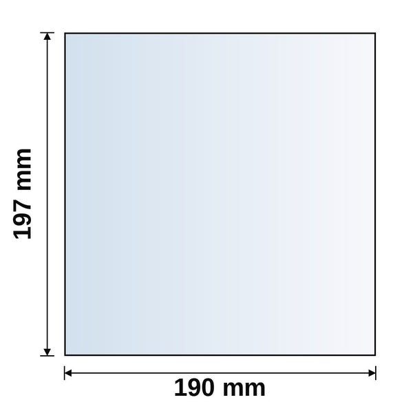 Maßzeichnung mit einer Höhe von 197 Millimetern und einer Breite von 190 Millimetern.