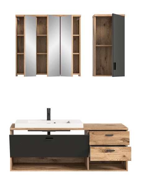 Grado Badmöbelset 140cm Eiche dekor,matt grau. 140 X 48 X 192 cm