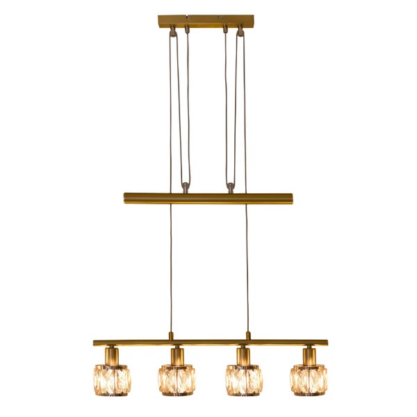 Pendelleuchte mit vier Lampen und Kristallglas