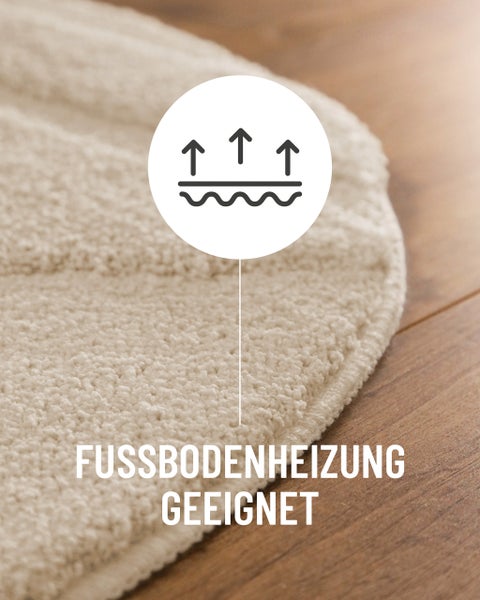 Symbol für die Eignung bei Fußbodenheizung auf einem Teppich.