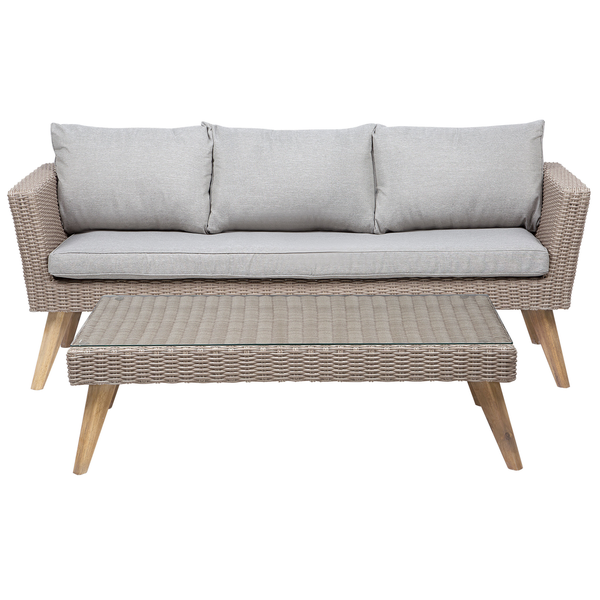 Lounge Set mit Tisch 5-Sitzer VITTORIA Polyrattan Grau