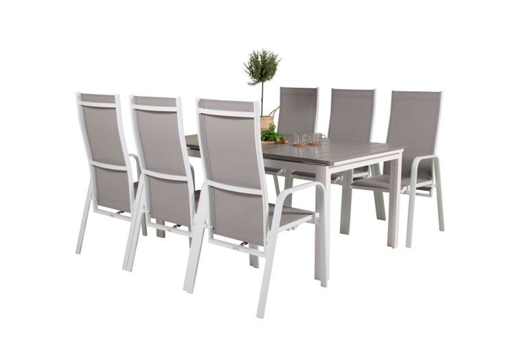 Levels Gartenset Tisch 100x160/240cm und 6 Stühle Copacabana weiß, grau. 100 X 160 X 75 cm