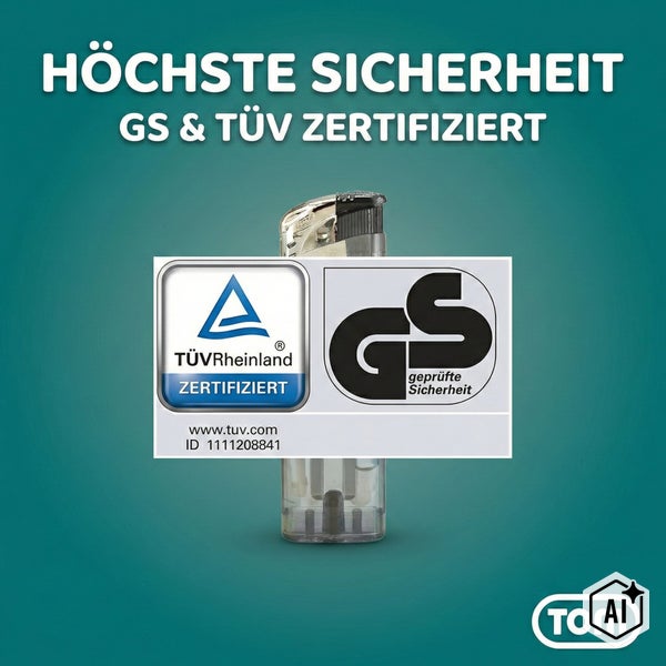 Feuerzeug mit TÜV Rheinland und GS Siegel für geprüfte Sicherheit