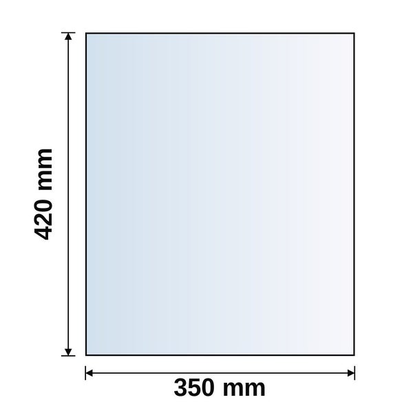 Technische Zeichnung mit Maßen 420 Millimeter mal 350 Millimeter.