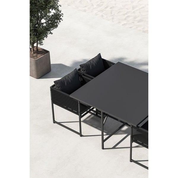 Noto Gartenset 1 Esstisch, 2 Stühle schwarz. 120 X 120 X 73 cm