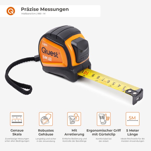 Quest Rollbandmaß mit einer Länge von 5 Metern