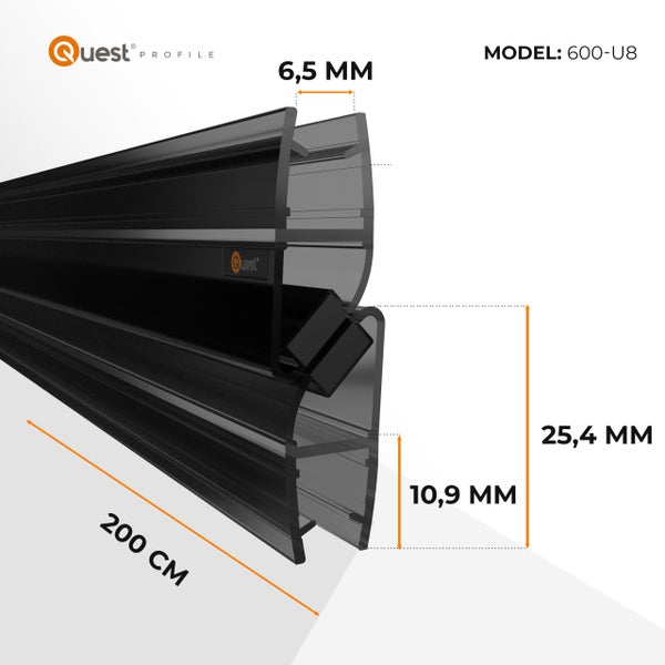 Quest Profile Modell 600-U8 mit den Maßen 6,5 mm, 10,9 mm, 25,4 mm und 200 cm