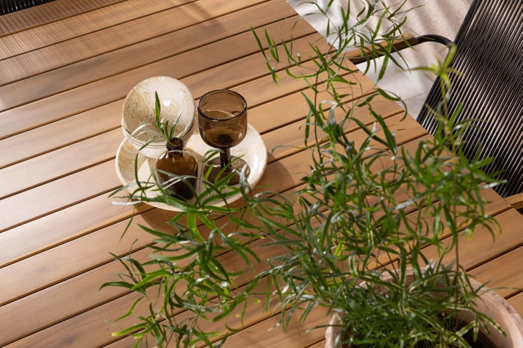 Holmbeck Gartenset Tisch 90x200cm natur, 6 Stühle Bois schwarz. 90 X 200 X 75 cm