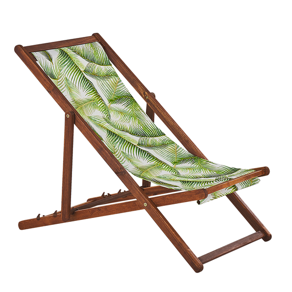 Set mit 2 klappbaren Liegestühlen ANZIO mit Ersatzstoffen Blumenmuster Akazienholz Dunkelbraun