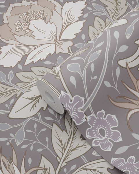 ESTAhome Tapete Blumenmuster im Jugendstil Grün und Grau - 50 x 900 cm - 131079