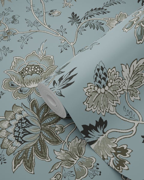 ESTAhome Tapete Blumenmuster Vintage Blau - 50 x 900 cm - 139402