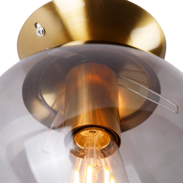 Art Deco Deckenlampe Messing mit Rauchglas - Pallon