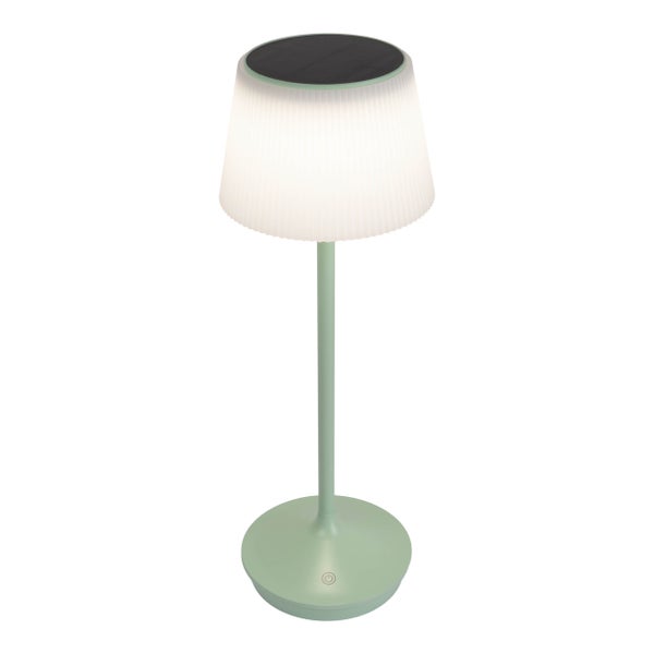 Solar-Akkutischleuchte EMMI  38 cm hoch, Schirm Ø 13 cm, Metall in Mint und weißer Kunststoff, für den Außenbereich, dimmbar CCT.