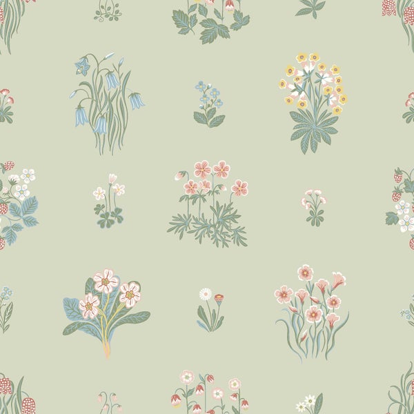 Borastapeter Tapete Blumen Grün und Mehrfarbig - 53 cm x 10.05 m - 662689