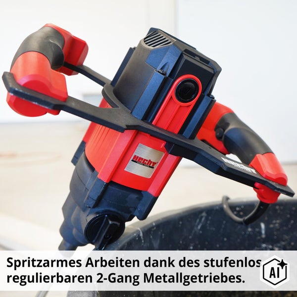 Hecht Rührwerk mit 2 Gang Metallgetriebe für spritzarmes Arbeiten.