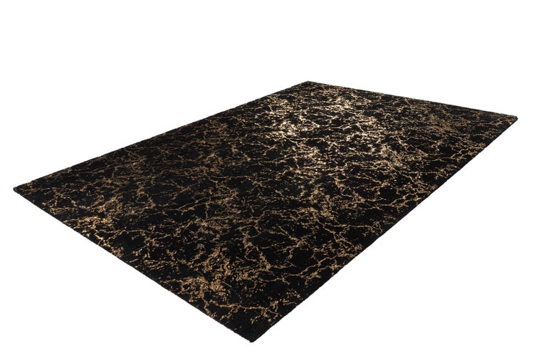 Kurzflor Teppich Majestique Schwarz / Gold Modern 80 x 150 cm