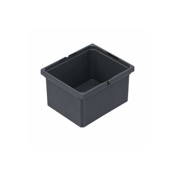 Stapelbare Eurobox aus Kunststoff, rechteckig, offen.