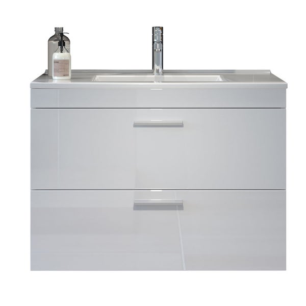 Devon unterschrank mit Waschbecken 2 Schubladen weiß, weiß Hochglanz. 81 X 47 X 59 cm