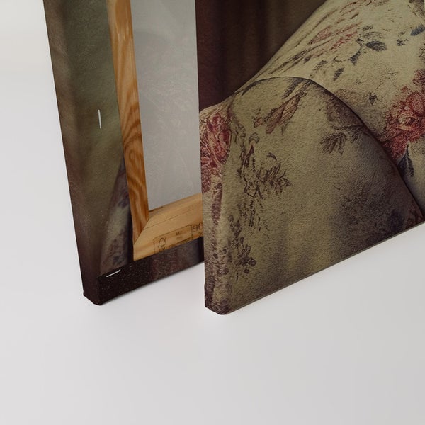 Detailansicht einer bedruckten Leinwand mit Holzrahmen